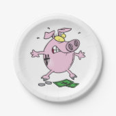 漫画おもしろいの子豚の銀行がお金を失う ペーパープレート (正面)