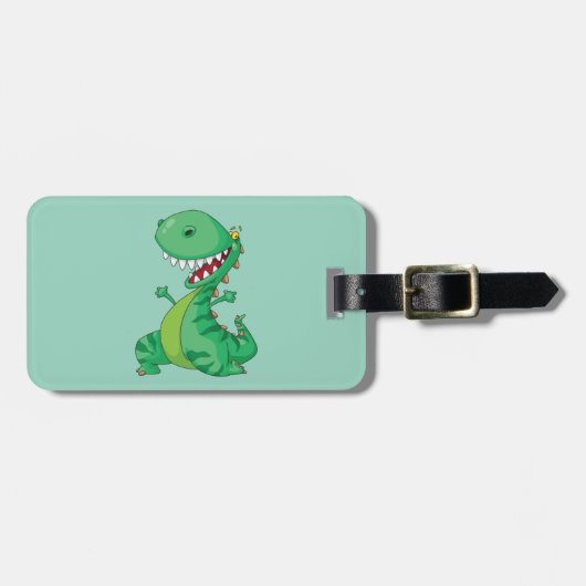 漫画おもしろいの恐竜が轟音を上げるTレックス ラゲッジタグ (正面横)