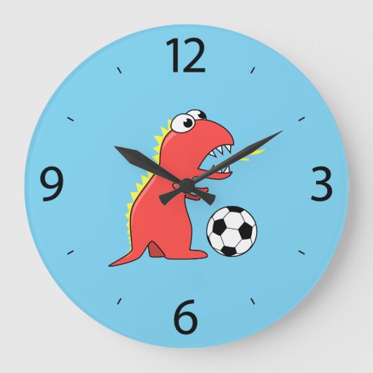漫画おもしろいの恐竜サッカーの子供 ラージ壁時計 (正面)