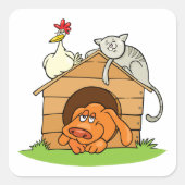漫画おもしろいの犬の猫と鶏の犬小屋 スクエアシール