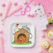 漫画おもしろいの犬の猫と鶏の犬小屋 ペーパープレート (パーティー)