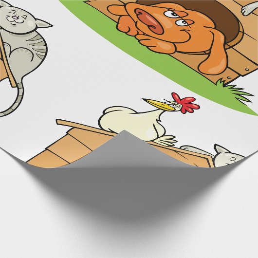 漫画おもしろいの犬の猫と鶏の犬小屋 ラッピングペーパー