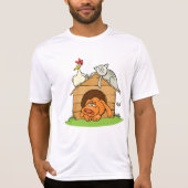 漫画おもしろいの犬の猫と鶏の犬小屋 Tシャツ (正面)