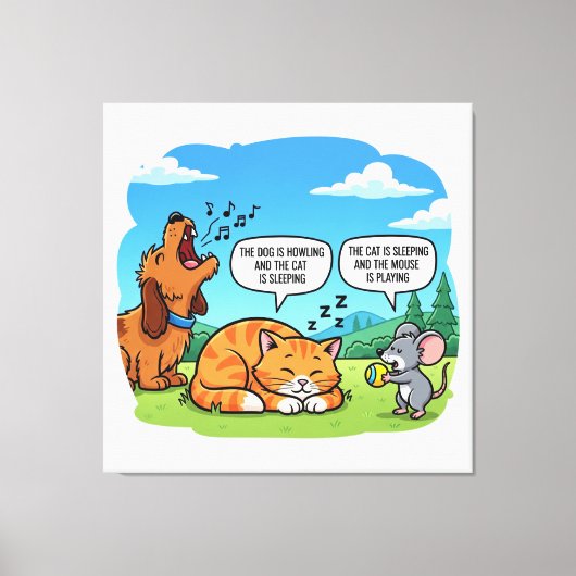 漫画おもしろいの犬、猫、マウス キャンバスプリント (正面)
