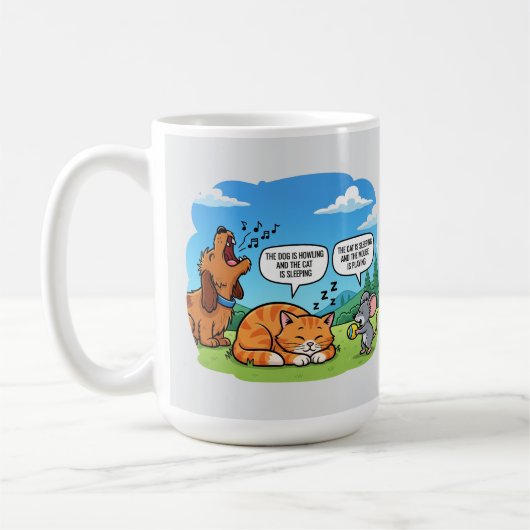 漫画おもしろいの犬、猫、マウス コーヒーマグカップ (左)