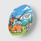 漫画おもしろいの犬、猫、マウス ラウンド壁時計 (傾斜)