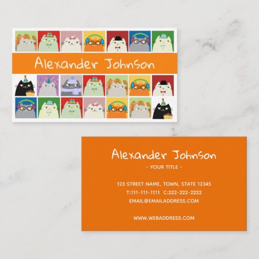 漫画おもしろいの猫のコラージュのビジネスカラフルカード 名刺 (正面/裏面)