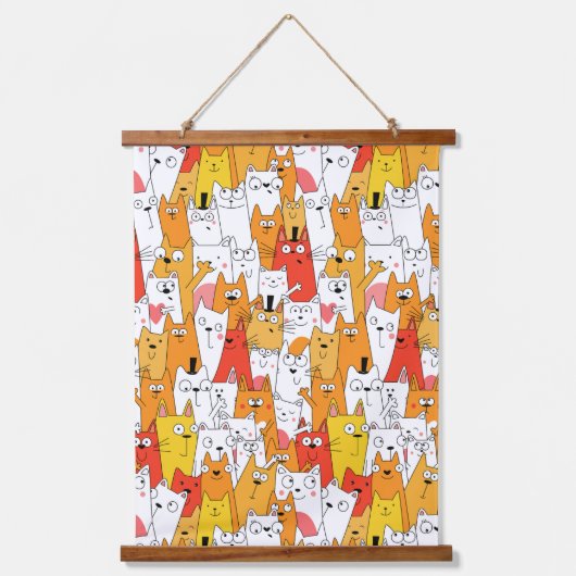 漫画おもしろいの猫グループ 吊り下げ型タペストリー (正面)