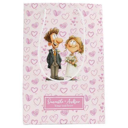 漫画おもしろいの結婚抱き枕新郎新婦ユーモア ミディアムペーパーバッグ (正面)