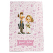 漫画おもしろいの結婚抱き枕新郎新婦ユーモア ミディアムペーパーバッグ (裏面)