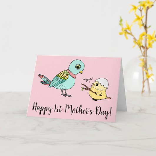 漫画おもしろいの鳥ハッピーファースト・マザー・デイ・カード カード (黄色い花)