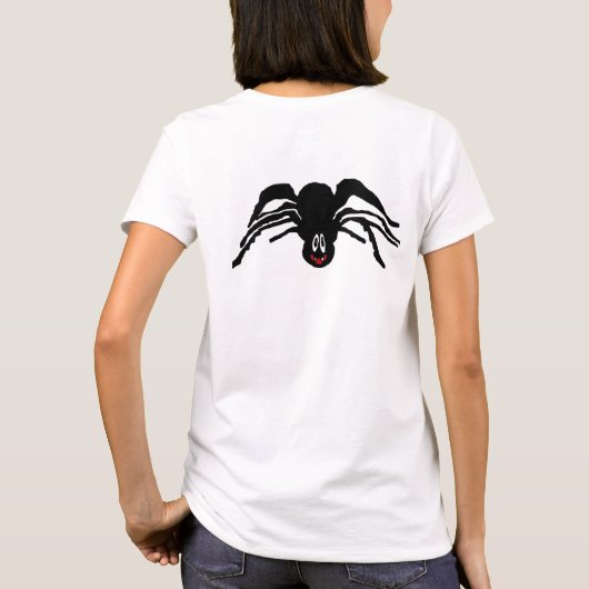 漫画おもしろいの黒いスパイダーハロウィーン女性 Tシャツ (裏面)