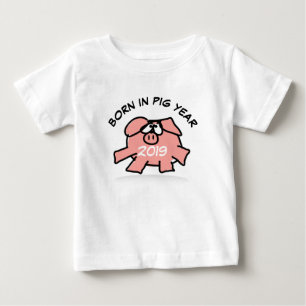 漫画おもしろいイラストレーションピンクピグ2019ベビーティー ベビーTシャツ