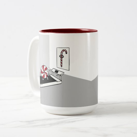 漫画おもしろいエクササイズウェイトキャンディーケーンクリスマス ツートーンマグカップ (正面左)