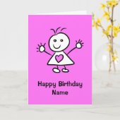 漫画おもしろいガールピンクパープル誕生日カード カード (黄色い花)