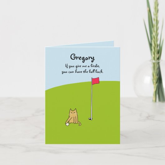 漫画おもしろいキャットバーディゴルフジョーク誕生日 カード (正面)