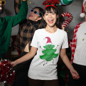 漫画おもしろいクリスマスツリー、サンタハットと顔 Tシャツ