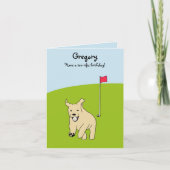 漫画おもしろいゴールデンレトリエバーゴルフジョーク誕生日 カード (正面)