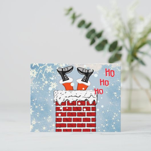 漫画おもしろいサンタクロースが煙突に突き刺さった シーズンポストカード (スタンド正面)