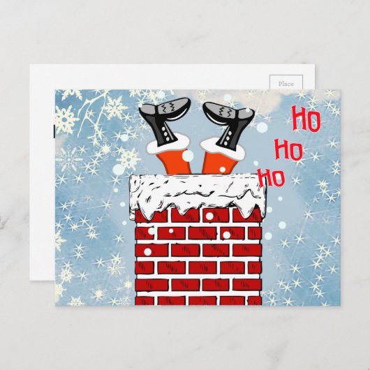 漫画おもしろいサンタクロースが煙突に突き刺さった シーズンポストカード (正面/裏面)