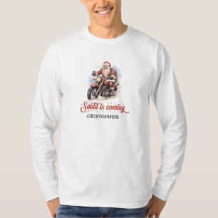 漫画おもしろいサンタクロースをバイクで走らせる Tシャツ