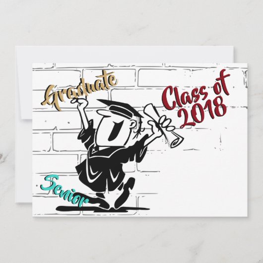 漫画おもしろいシニア男性🎓卒業生（年を追加） 招待状 (正面)