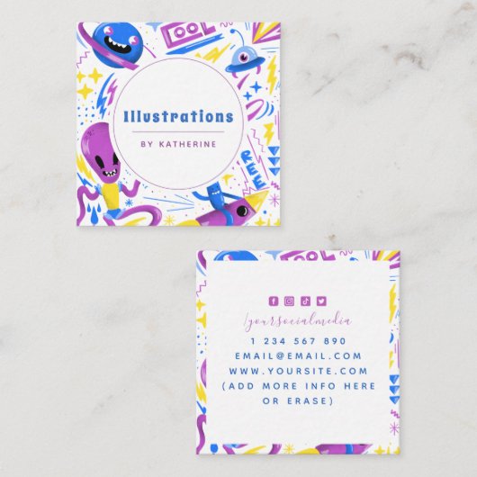 漫画おもしろいスタイルイラストレーショングラフィックデザイナー スクエア名刺 (正面/裏面)