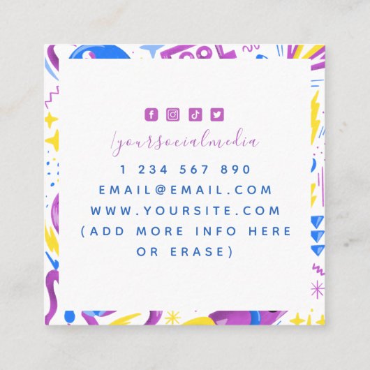 漫画おもしろいスタイルイラストレーショングラフィックデザイナー スクエア名刺 (裏面)