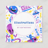 漫画おもしろいスタイルイラストレーショングラフィックデザイナー スクエア名刺 (正面)