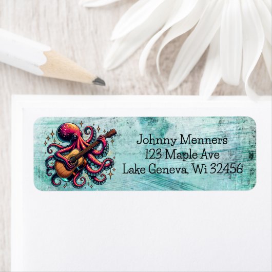 漫画おもしろいタコ遊のギター ラベル (インサイチュ)