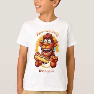 漫画おもしろいデザインモンキー食べのホットドッグ Tシャツ