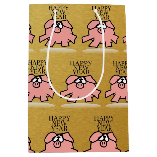 漫画おもしろいハッピーピグ年2019金ゴールドMギフトB ミディアムペーパーバッグ (正面)