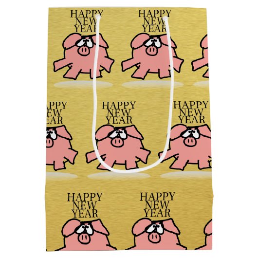 漫画おもしろいハッピーピグ年2019金ゴールドMギフトB ミディアムペーパーバッグ (裏面)