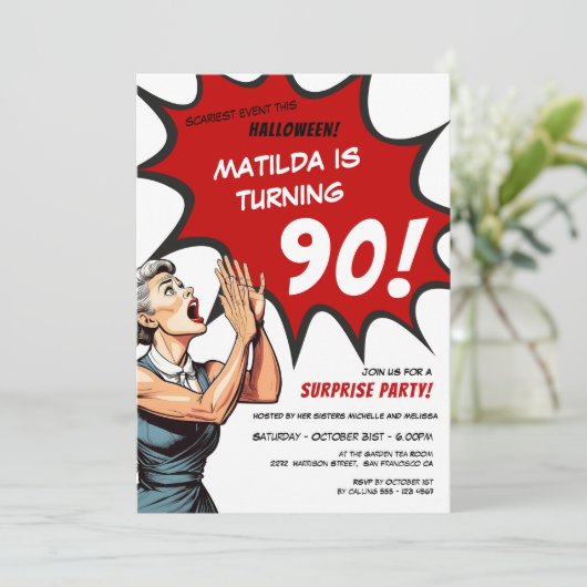 漫画おもしろいハロウィーンサプライズ90誕生日 招待状 (スタンド正面)