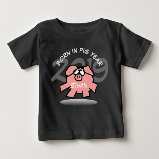 漫画おもしろいピンクピグ2019パーソナライズされたベビーティー ベビーTシャツ (正面)
