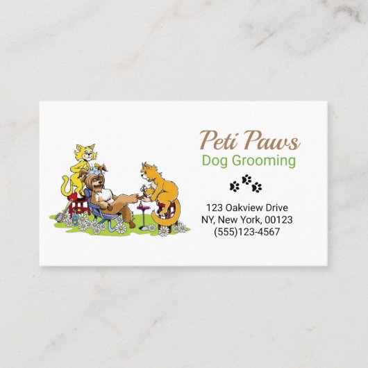 漫画おもしろいペット犬グルーミングサービスビジネスCa 名刺 (正面)