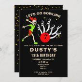 漫画おもしろいボーリング女子10代の誕生日パーティー 招待状 (正面/裏面)