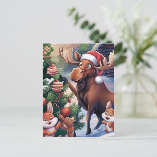 漫画おもしろいムース飾のクリスマスツリー ポストカード (スタンド正面)