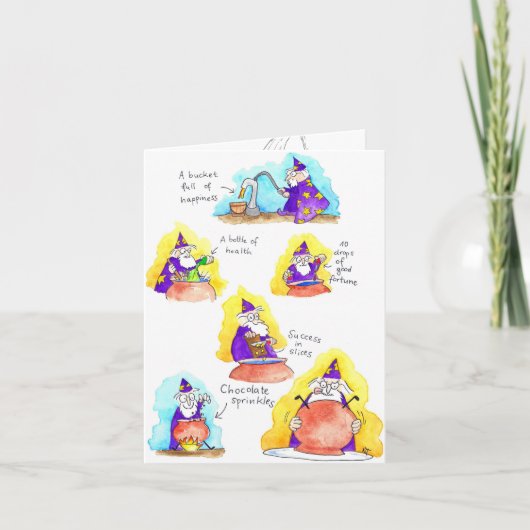 漫画おもしろいユーモアのウィザード誕生日カード サンキューカード (正面)