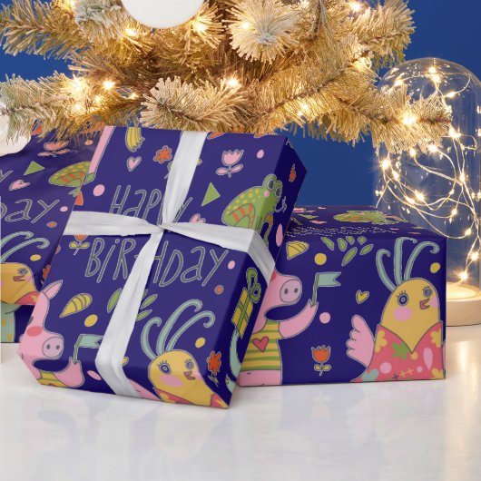 漫画おもしろい動物歌ハッピーバースデー ラッピングペーパー (クリスマス)