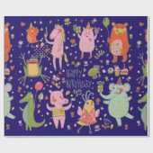 漫画おもしろい動物歌ハッピーバースデー ラッピングペーパー (フラット)