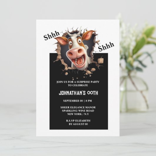 漫画おもしろい牛の顔驚き任意の年齢パーティー 招待状 (スタンド正面)