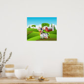 漫画おもしろい牛 ポスター (キッチン)