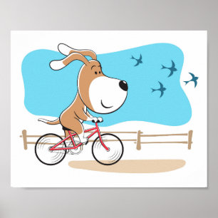 漫画おもしろい犬パピーサイクリング自転車スポーツ ポスター