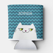 漫画おもしろい白猫顔ドードル、ブルーシェブロン 缶クーラー (裏面)