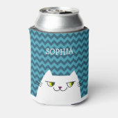 漫画おもしろい白猫顔ドードル、ブルーシェブロン 缶クーラー (缶裏面)