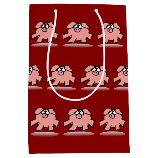 漫画おもしろい豚の年の誕生日選択カラーMGB ミディアムペーパーバッグ (正面)