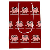 漫画おもしろい豚の年の誕生日選択カラーMGB ミディアムペーパーバッグ (裏面)