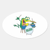 漫画おもしろい間抜けのカエルのドラマー 楕円形シール (正面)