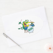 漫画おもしろい間抜けのカエルのドラマー 楕円形シール (封筒)